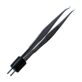 Coaptation Bipolar Forceps, Curved, 0.4mm Tip, 3.5mm Angled Platforms, 10mm High Polish Area, Wide Serrated Handle, Overall Length 4-3/5" (117mm) 